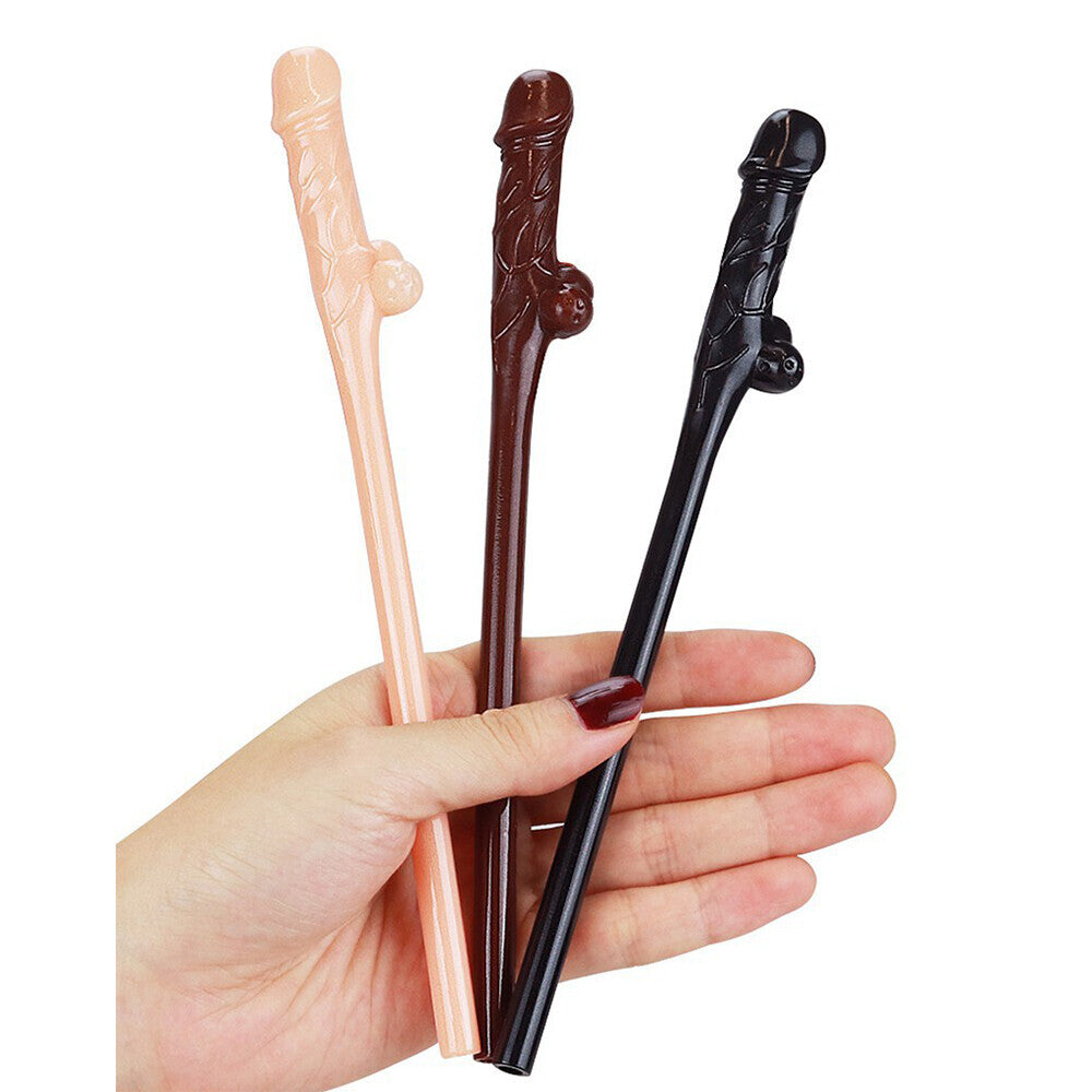 premium lovetoy pack of 9 willy straws black brown and pink