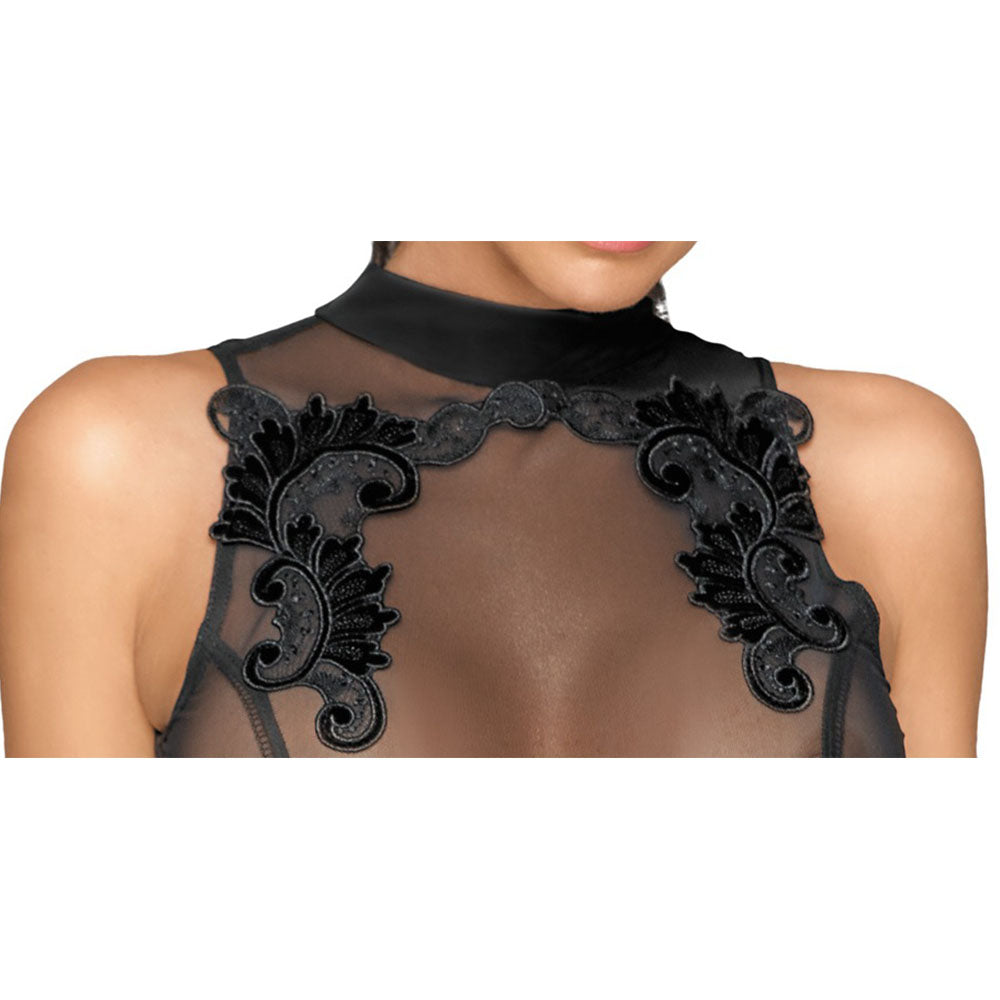 premium noir sheer and wet look sleeveless dress