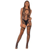 Lace by LJ Cut Out Lace Suspender Bodystocking Black
