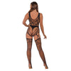 Lace by LJ Cut Out Lace Suspender Bodystocking Black