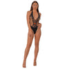 Lace by LJ Deep V Teddy with Bow Black