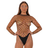 Lace by LJ Fence Net Long Sleeved Thong Bodysuit Black