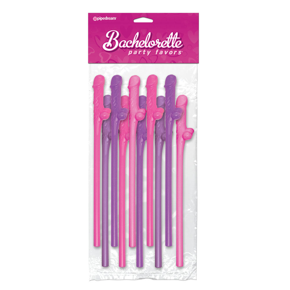 bachelorette party favors 10 pecker straws pink and purple