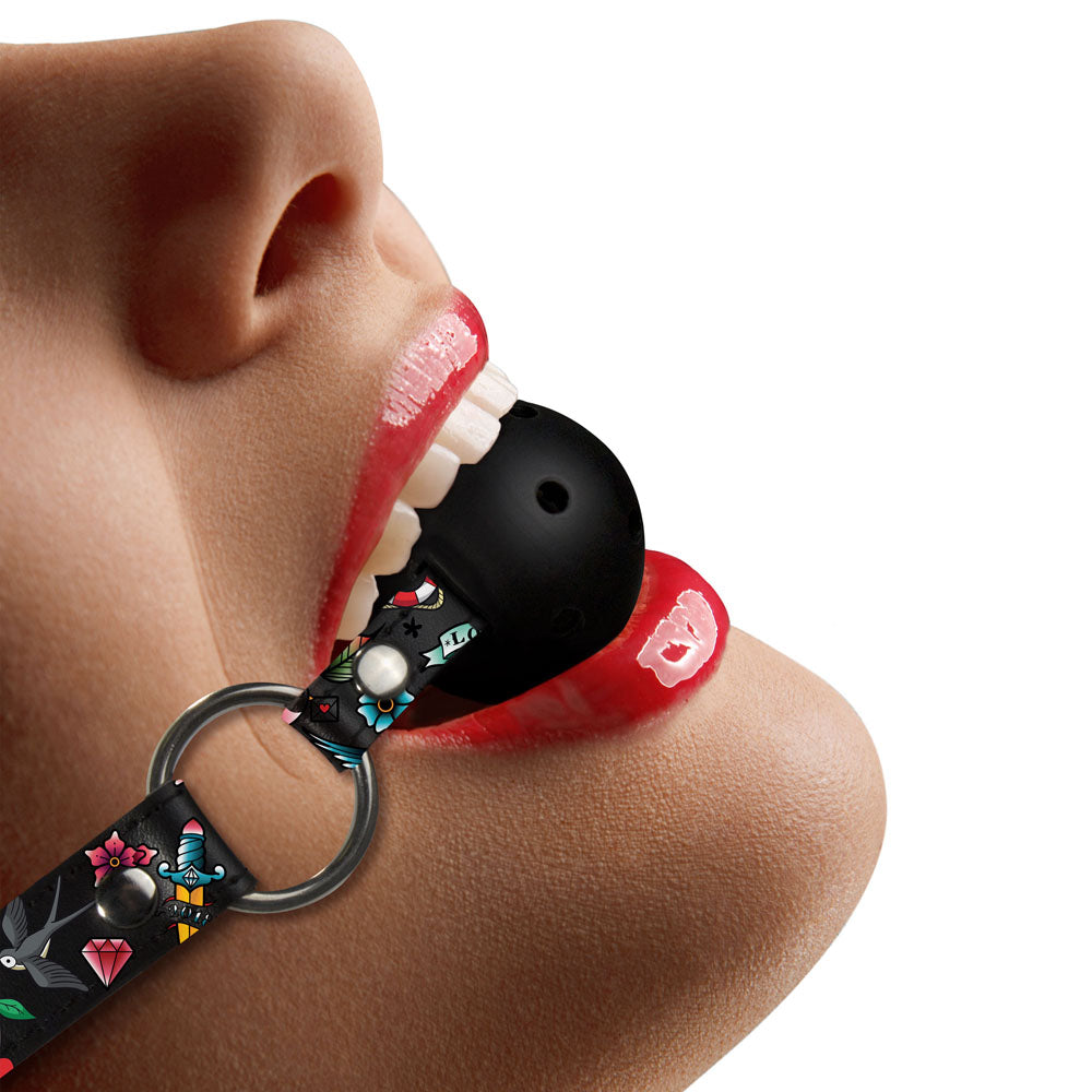 ouch breathable ball gag with printed leather straps