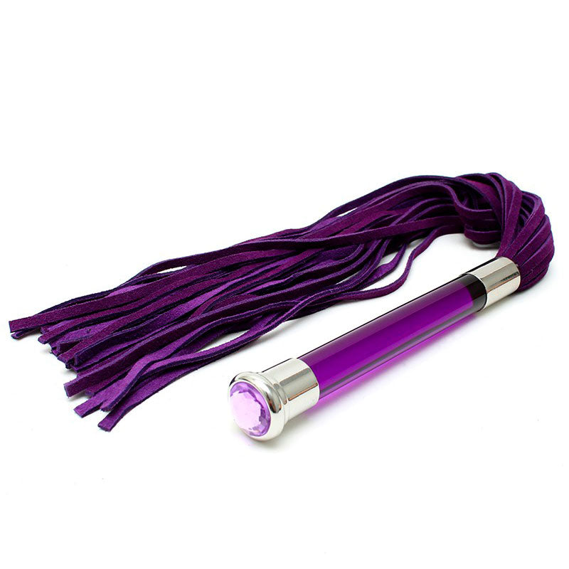 purple suede flogger with glass handle and crystal