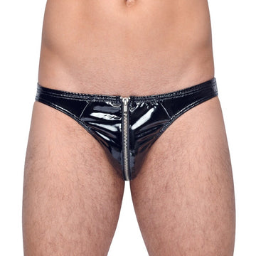 black level vinyl briefs with zip black