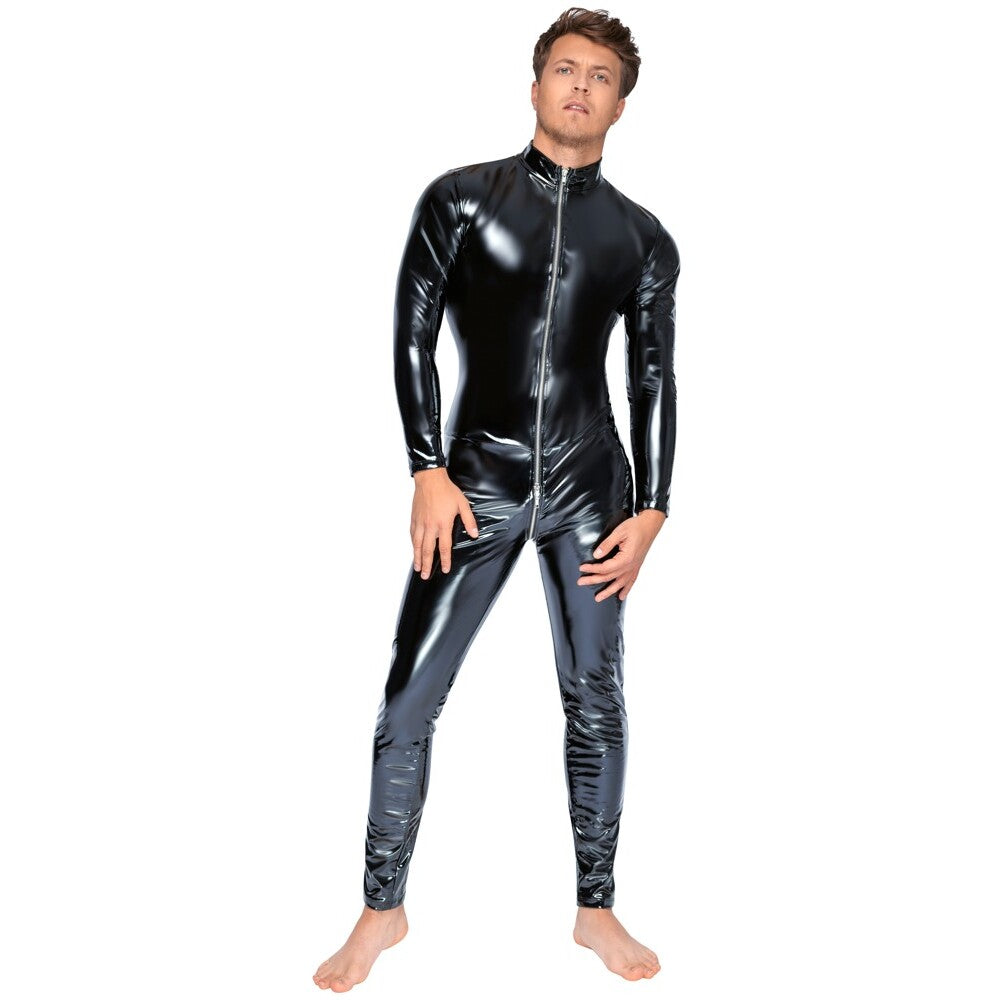 black level vinyl jumpsuit with zip black