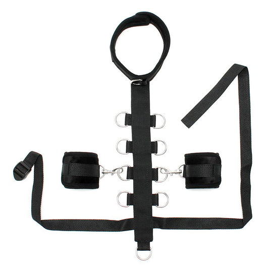 black padded collar with restraint line and cuffs