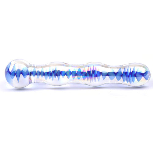 blue wavy glass dildo