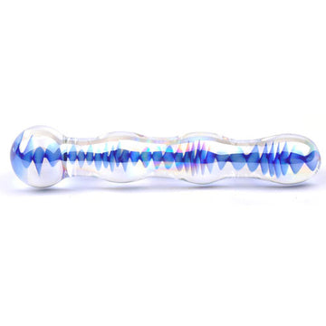 blue wavy glass dildo