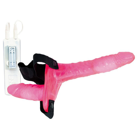 joyride pink duo double penis vibrating dildo strap on