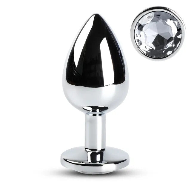 large metal anal plug with clear crystal