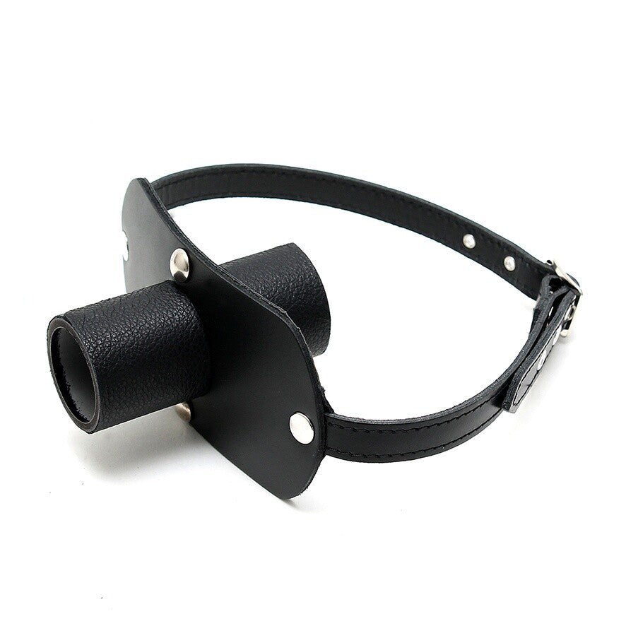 leather gag with urine tube