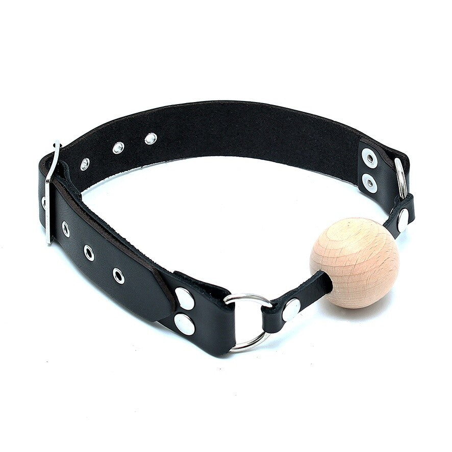 leather gag with wooden ball