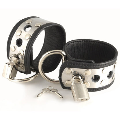 leather wrist cuffs with metal and padlocks