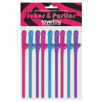 lovetoy pack of 9 willy straws blue pink and purple