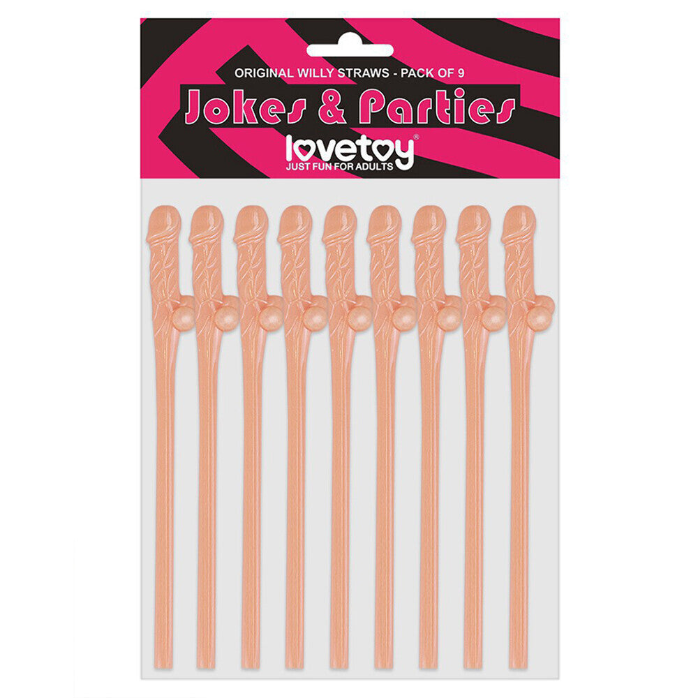 lovetoy pack of 9 willy straws flesh pink