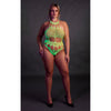 Cut Out Thong Bodysuit Neon Green Plus Size