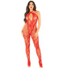 Leg Avenue Bodystocking with Crossover Halter Red