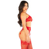 Leg Avenue Bra Top, String and Garter Belt Stockings Red