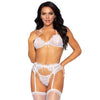 Leg Avenue Lace Bra Top, String and Garter Belt White