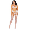Leg Avenue Lace Bra Top, String and Garter Belt White