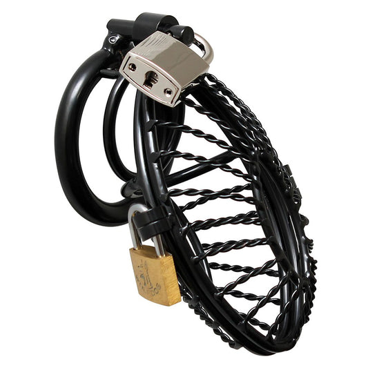 opening metal male chastity device with 2 padlocks