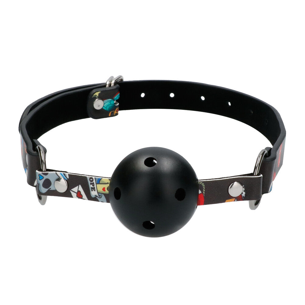 ouch breathable ball gag with printed leather straps