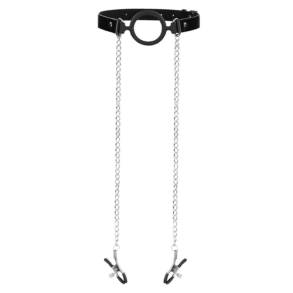 ouch o ring gag with nipple clamps