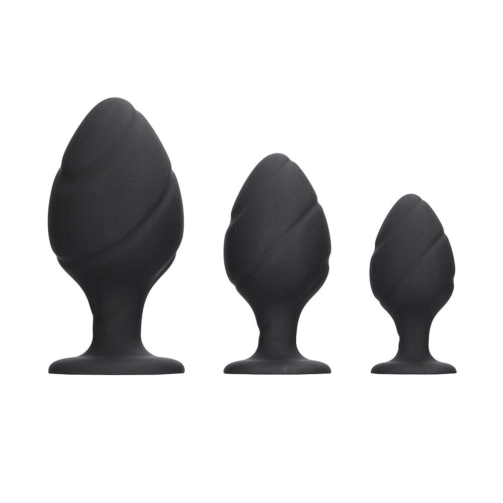 ouch silicone swirled butt plug set black