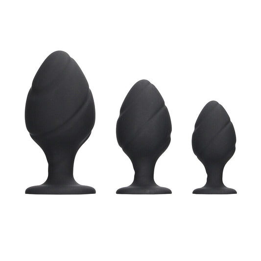 ouch silicone swirled butt plug set black