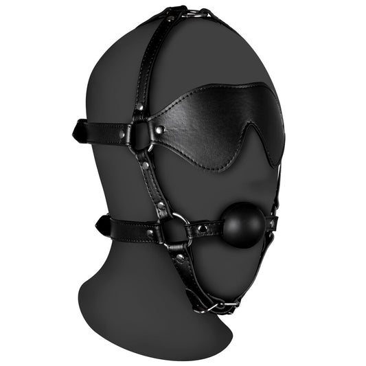 ouch xtreme blindfolded harness with solid ball gag