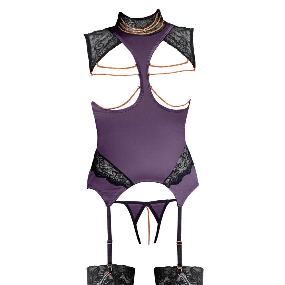 premium abierta fina basque and crotchless set chains