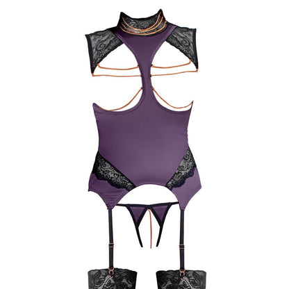 premium abierta fina basque and crotchless set chains