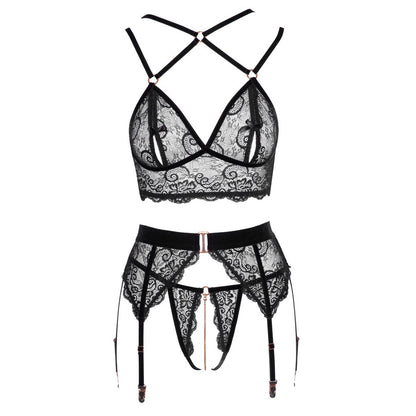 premium abierta fina lacey open suspender set
