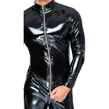 premium black level vinyl jumpsuit with zip black