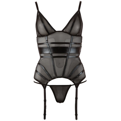premium black powernet suspender basque with matching gstring