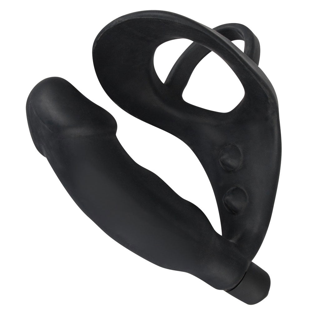 premium black velvets cock ring and vibrating anal plug