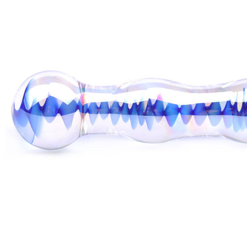premium blue wavy glass dildo