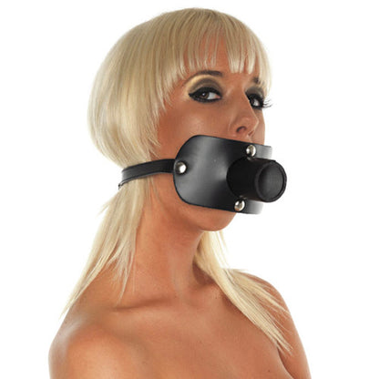 premium leather gag with urine tube
