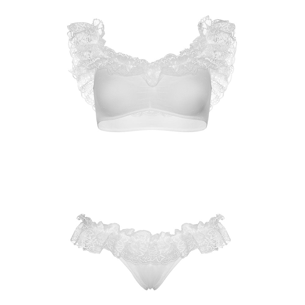 premium leg avenue lace ruffle crop top and panty uk 6 to 12