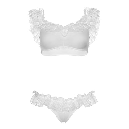 premium leg avenue lace ruffle crop top and panty uk 6 to 12