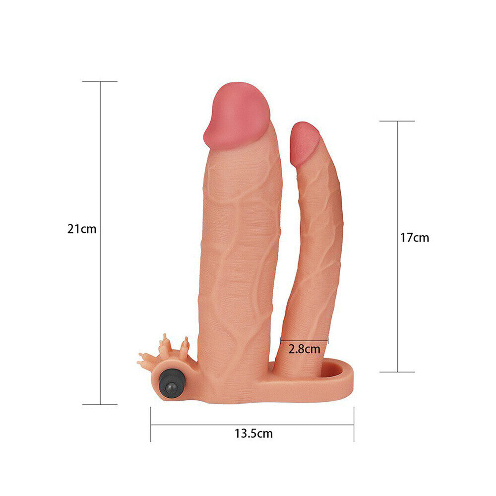 premium lovetoy 3 inch vibrating double extender flesh pink