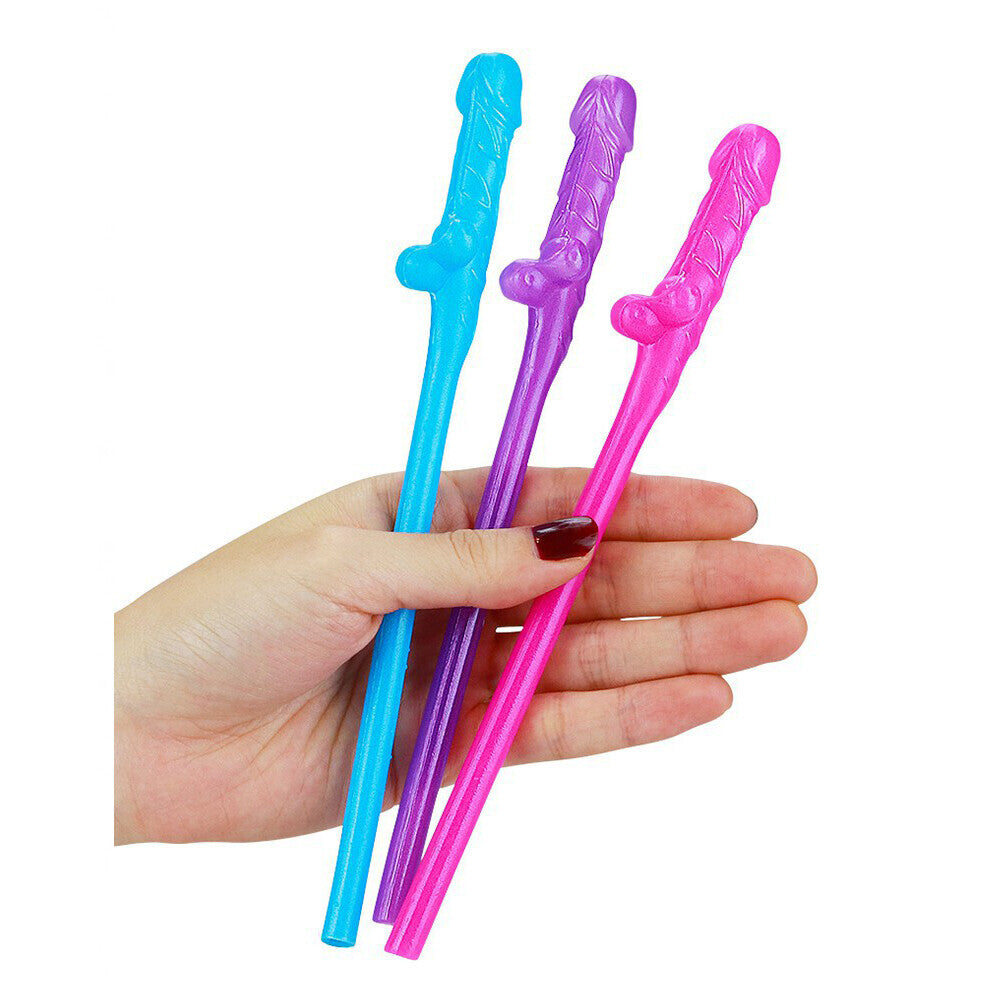 premium lovetoy pack of 9 willy straws blue pink and purple