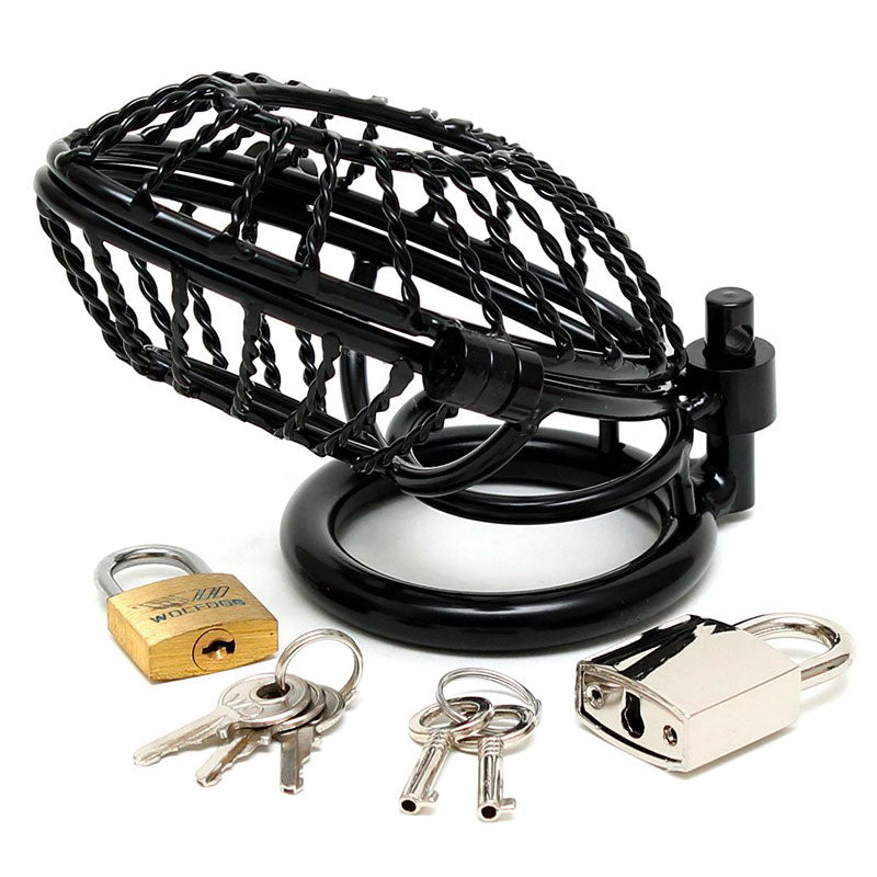 premium opening metal male chastity device with 2 padlocks
