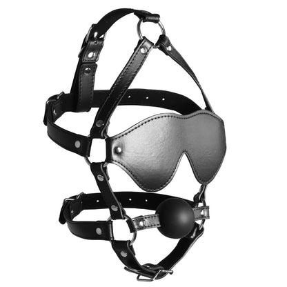 premium ouch xtreme blindfolded harness with solid ball gag