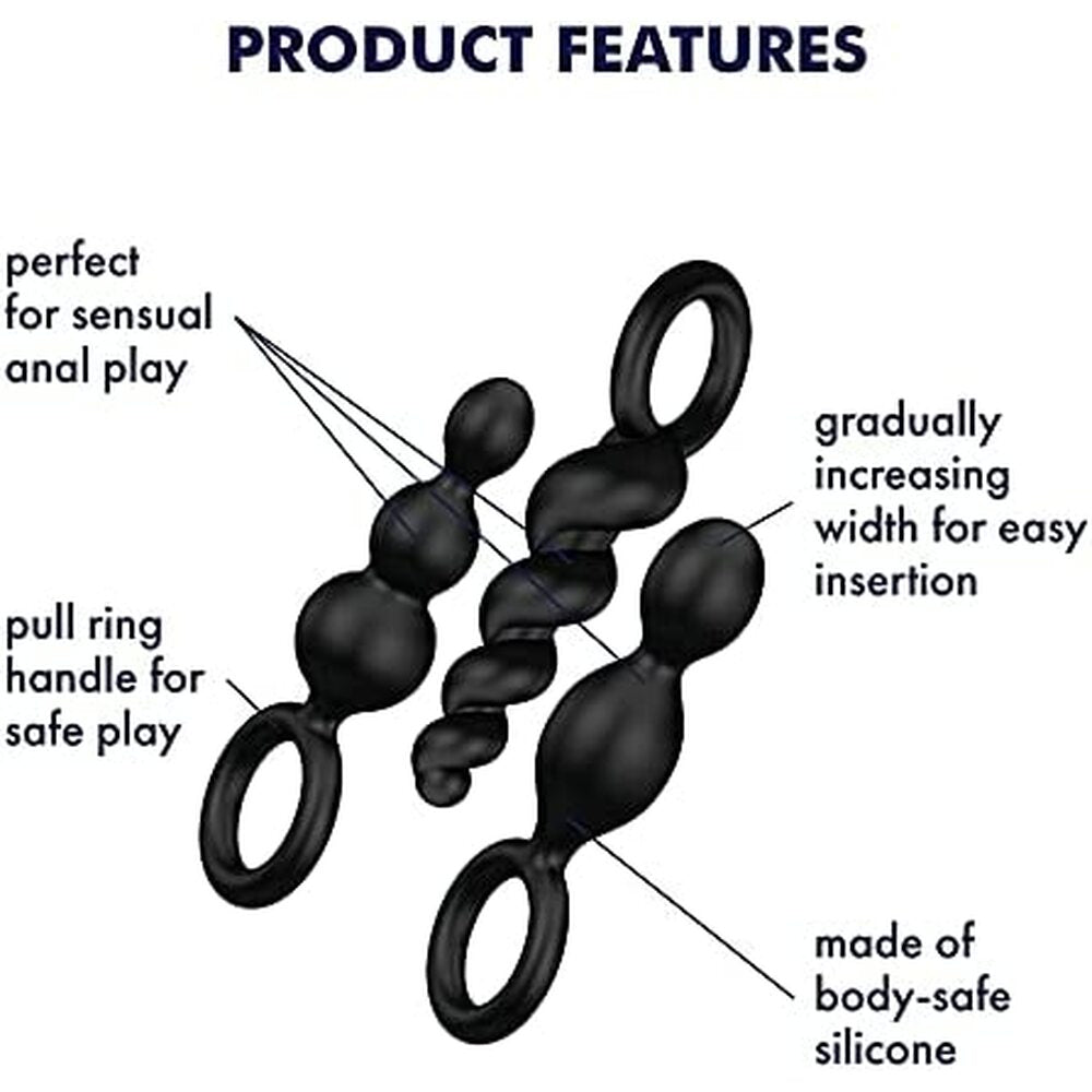 premium satisfyer booty call set of 3 black anal plugs