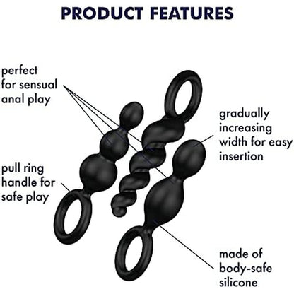 premium satisfyer booty call set of 3 black anal plugs
