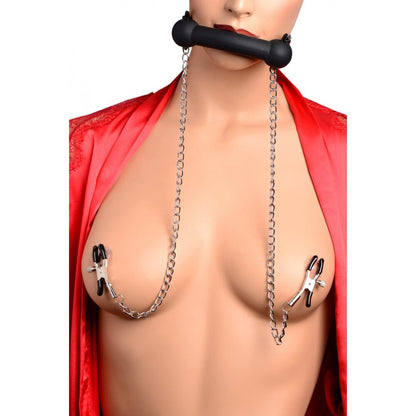 premium xr silicone bit gag with nipple clamps