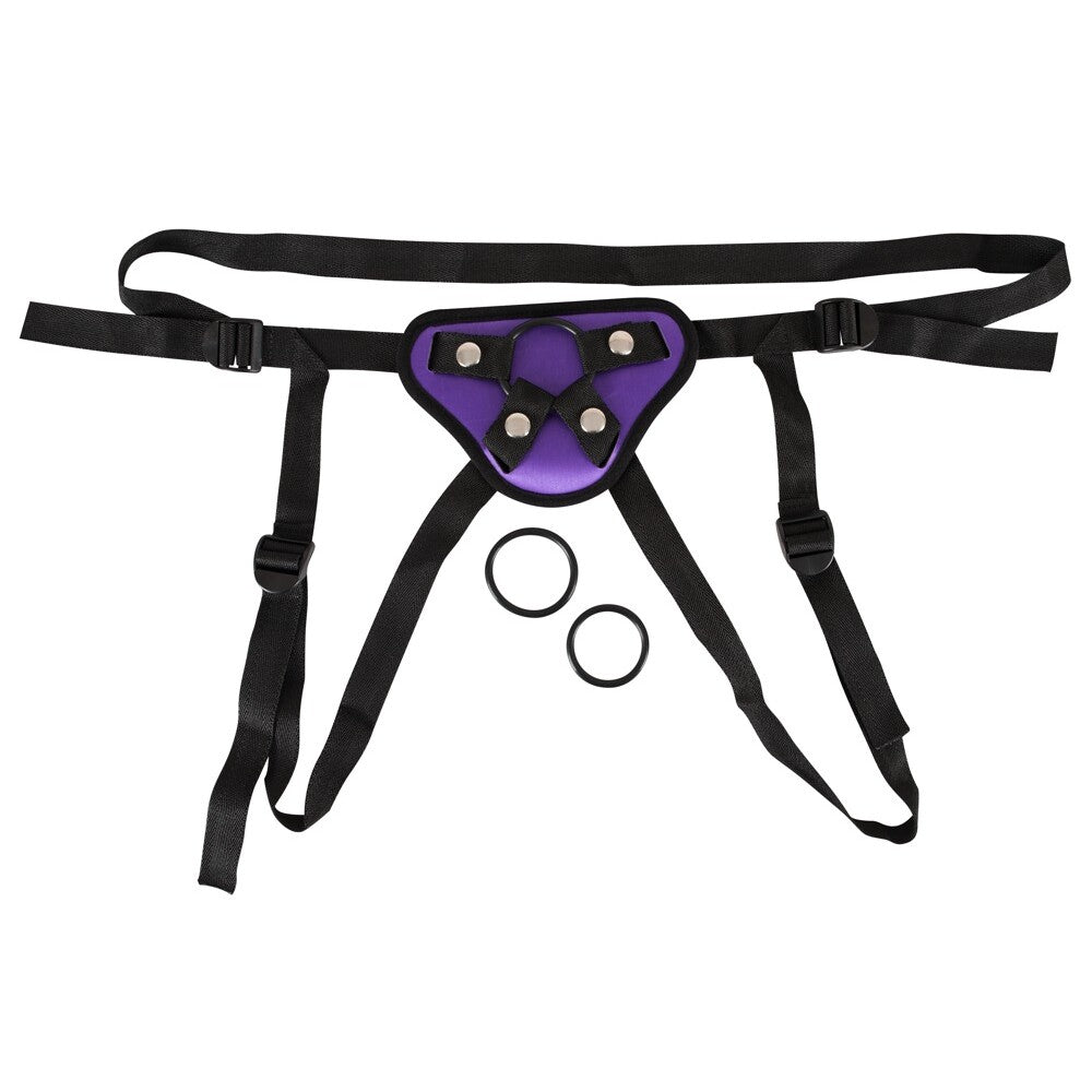purple and black universal harness strap on